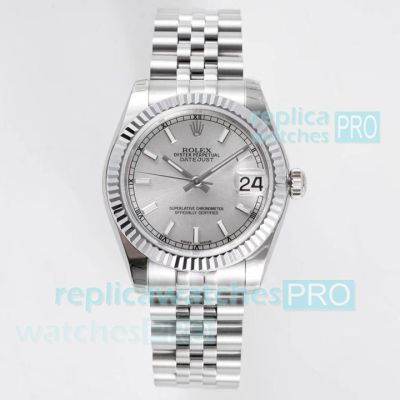 GS Factory Swiss Replica Rolex Oyster Perpetual Datejust 31mm Silver Face Jubilee Watch 